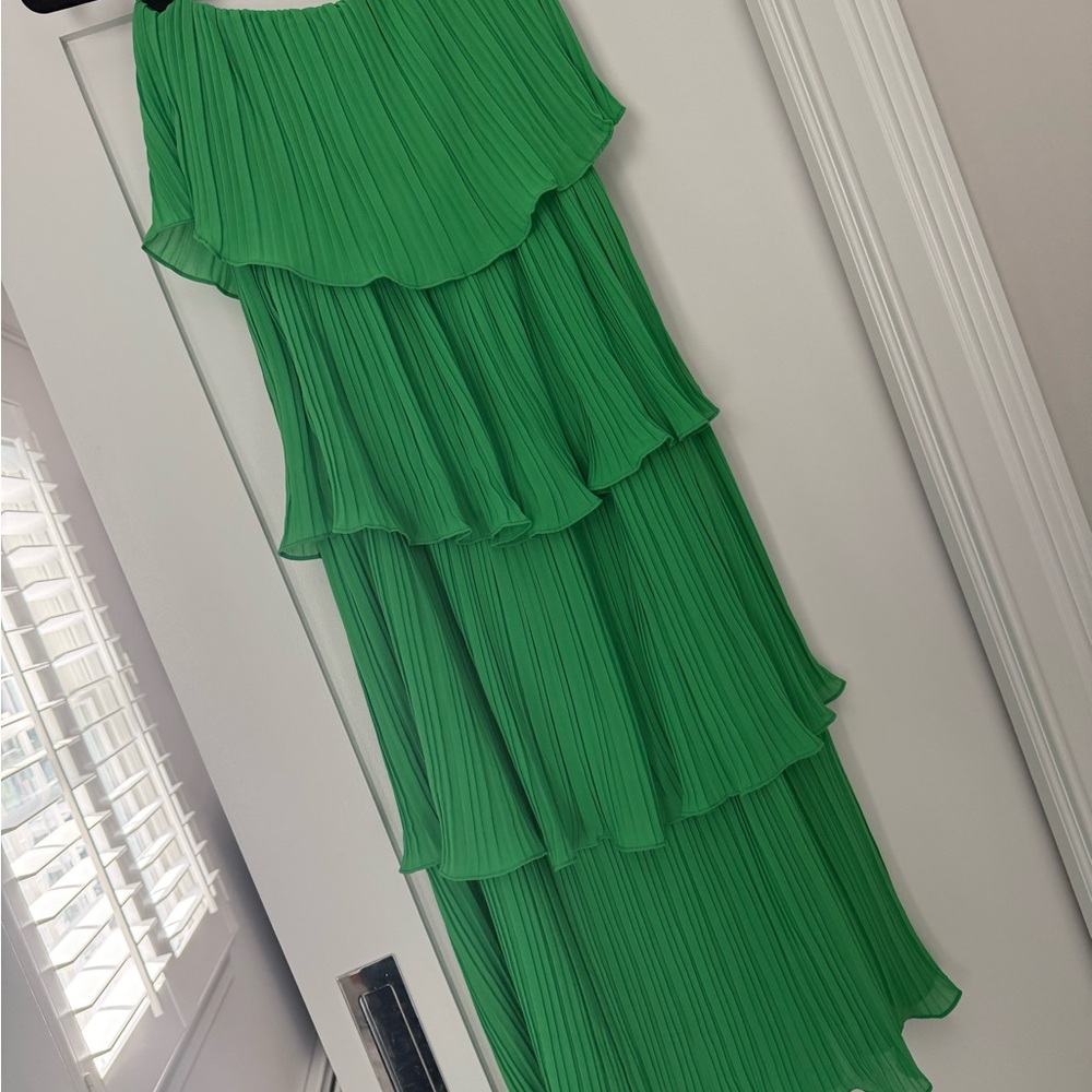 Green Pleated Layered Midi Dress